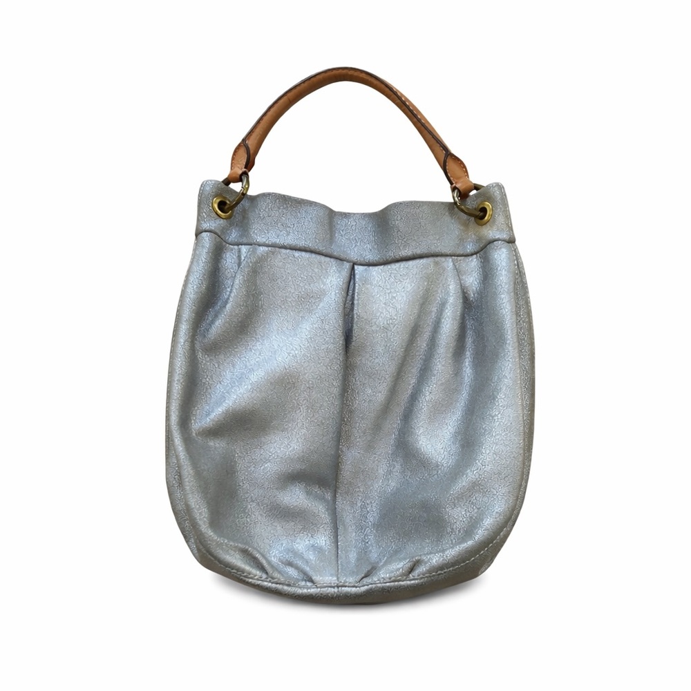 J.‎ Crew Silver Metallic Pebbled Leather Hobo Shoulder Bag Handbag Tan Handle